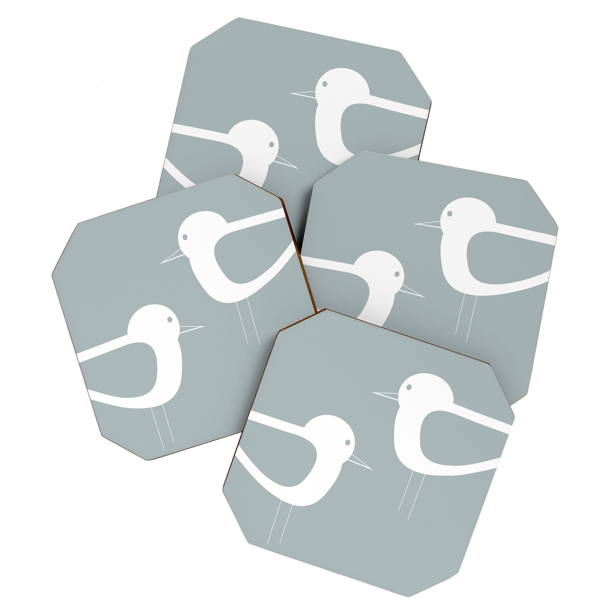 Shorebird Pair Minimalist Coastal Bird Couple in Light Blue-Gray and White Coaster Gallery Image 1