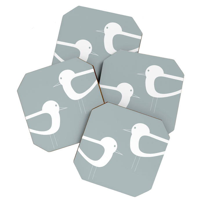 Shorebird Pair Minimalist Coastal Bird Couple in Light Blue-Gray and White Coaster Gallery Image 1