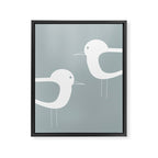 Shorebird Pair Minimalist Coastal Bird Couple in Light Blue-Gray and White Framed Canvas Print Gallery Image 8