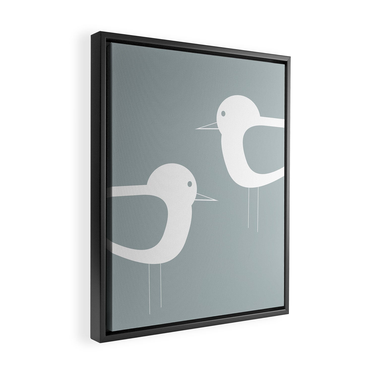 Shorebird Pair Minimalist Coastal Bird Couple in Light Blue-Gray and White Framed Canvas Print Gallery Image 2