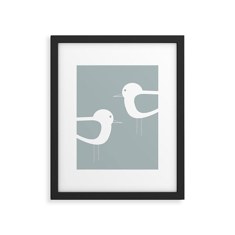 Shorebird Pair Minimalist Coastal Bird Couple in Light Blue-Gray and White Framed Art Print Gallery Image 6