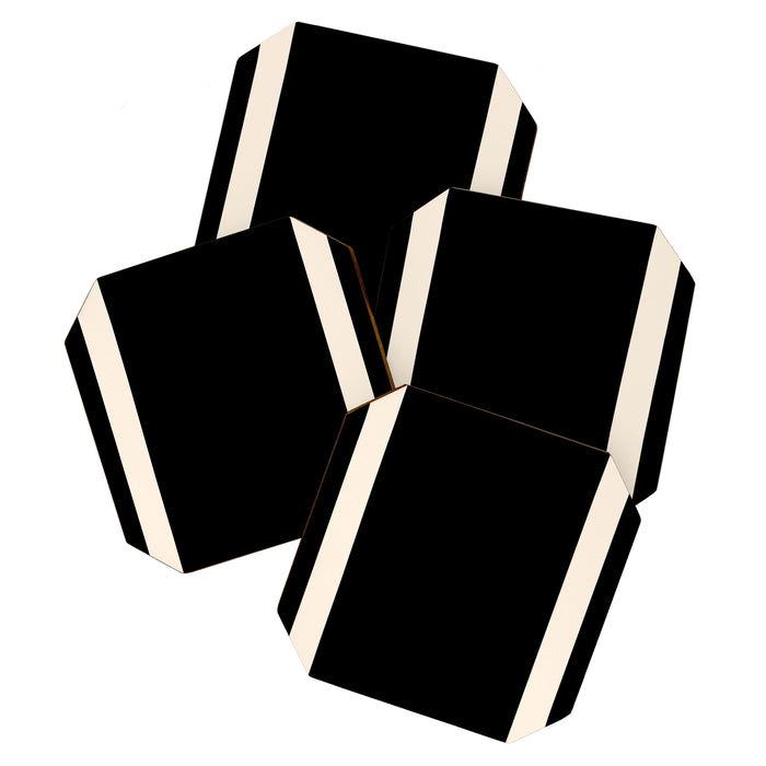 Simple Elegant Minimalist Frame Pattern 1 in Black and Almond Cream Coaster Gallery Image 1