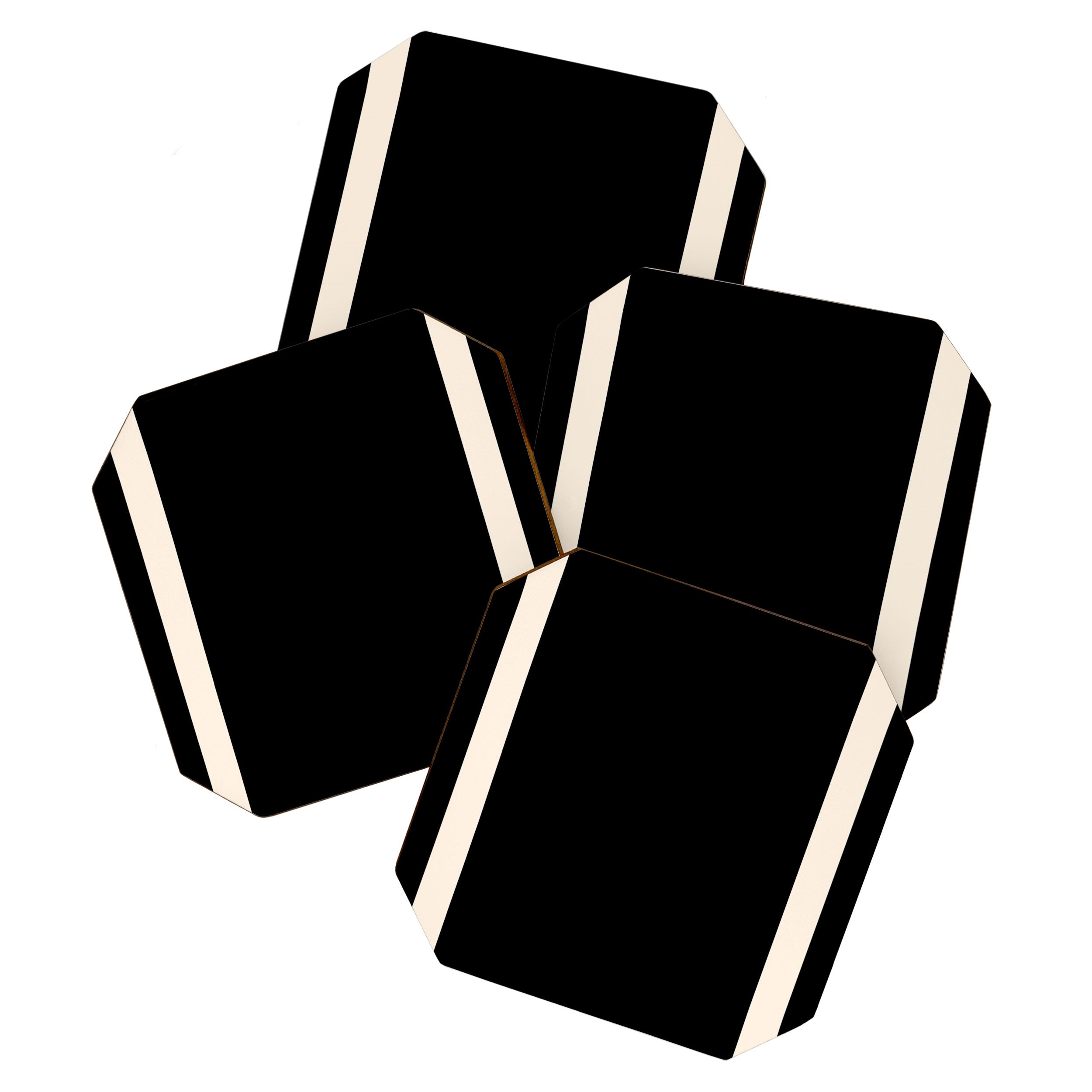 Simple Elegant Minimalist Frame Pattern III in Solid Black and Almond Cream Coaster Gallery Image 1