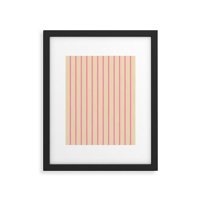 Simple Fresh Country Stripes Narrow Vertical Stripe Pattern in Pink and Cream Framed Art Print Gallery Image 1