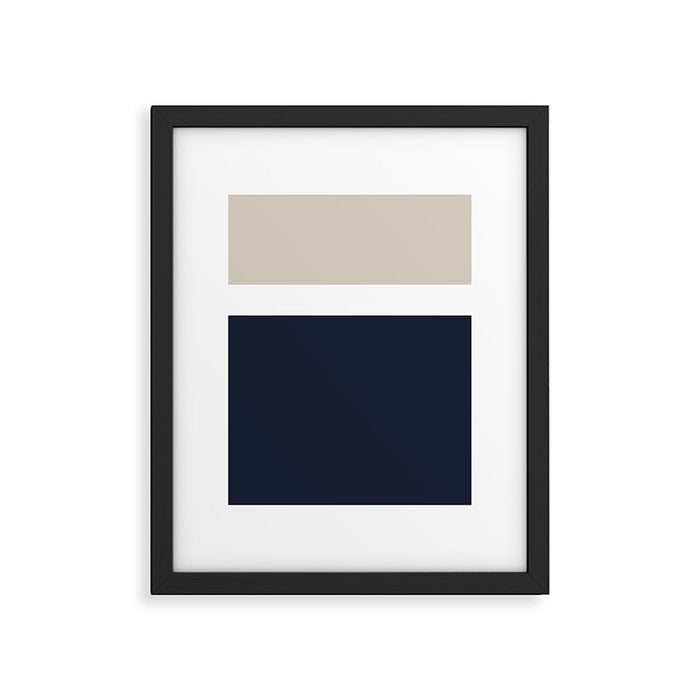 Simple Minimalist Color Block Pattern - Mid Striped Solid Light Mushroom Beige White Deep Navy Blue Framed Art Print Gallery Image 1