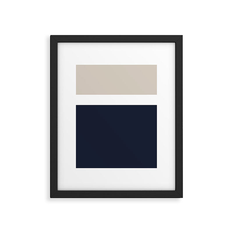 Simple Minimalist Color Block Pattern - Mid Striped Solid Light Mushroom Beige White Deep Navy Blue Framed Art Print Gallery Image 6