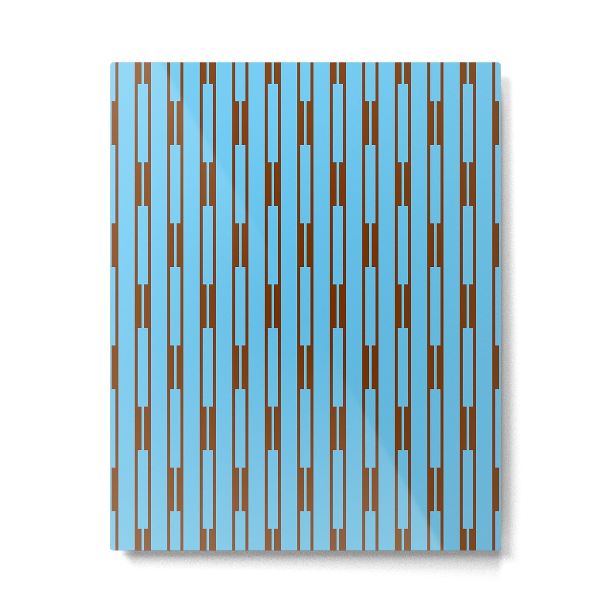  Sky Blue and Chestnut Brown Geometric Minimalist Geo Chain Vertical Stripe Pattern Metal Print Gallery Image 6