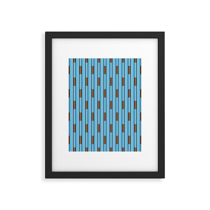  Sky Blue and Chestnut Brown Geometric Minimalist Geo Chain Vertical Stripe Pattern Framed Art Print Gallery Image 6