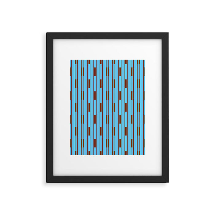  Sky Blue and Chestnut Brown Geometric Minimalist Geo Chain Vertical Stripe Pattern Framed Art Print Gallery Image 1