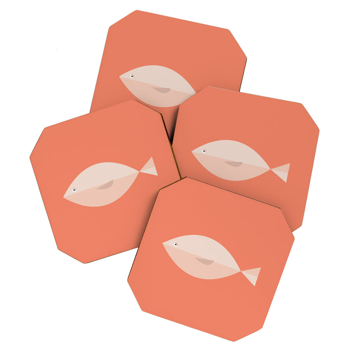 Sleepy Fish in Coral Blush Coaster Gallery Image 1