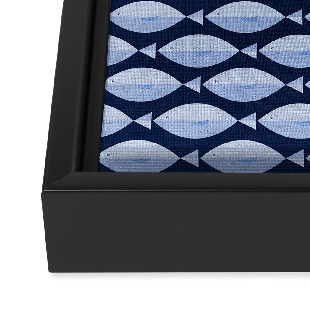 Sleepy Light Blue Fish in a Nautical Navy Blue Sea Framed Canvas Print Gallery Image 3
