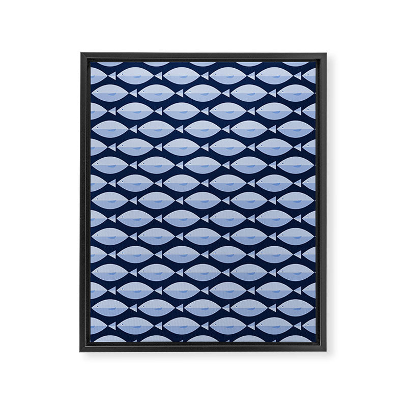 Sleepy Light Blue Fish in a Nautical Navy Blue Sea Framed Canvas Print Gallery Image 8
