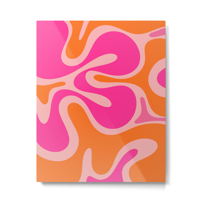 Smooth Contours Retro Modern Abstract Pattern Hot Pink and Orange Metal Print Gallery Image 1