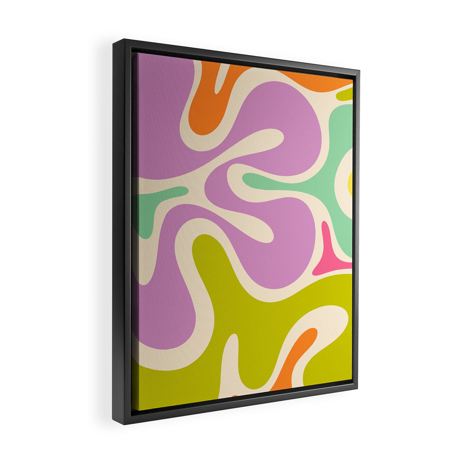 Smooth Contours Retro Modern Abstract Pattern Pastel Lavender Lime Orange Mint Framed Canvas Print Gallery Image 2