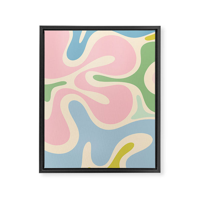 Smooth Contours Retro Modern Abstract Pattern Pastel Pink Blue Green Cream Framed Canvas Print Gallery Image 1