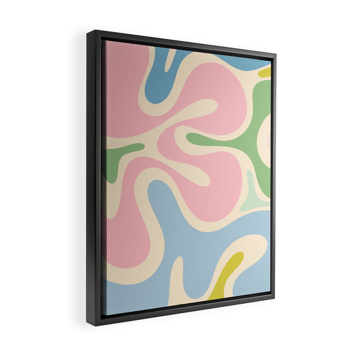 Smooth Contours Retro Modern Abstract Pattern Pastel Pink Blue Green Cream Framed Canvas Print Gallery Image 2