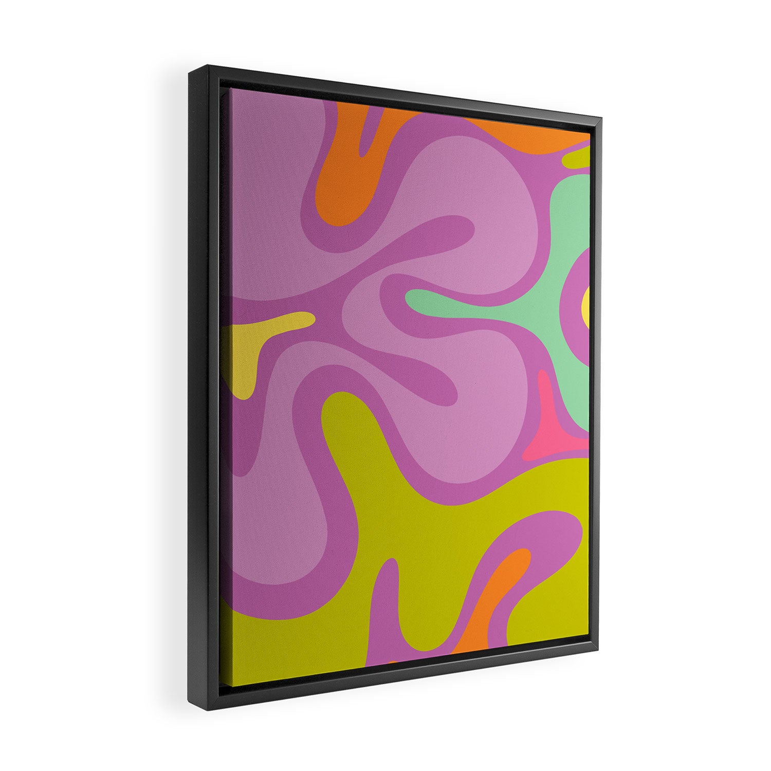 Smooth Contours Retro Modern Abstract Pattern Purple Lilac Lavender Lime Framed Canvas Print Gallery Image 2
