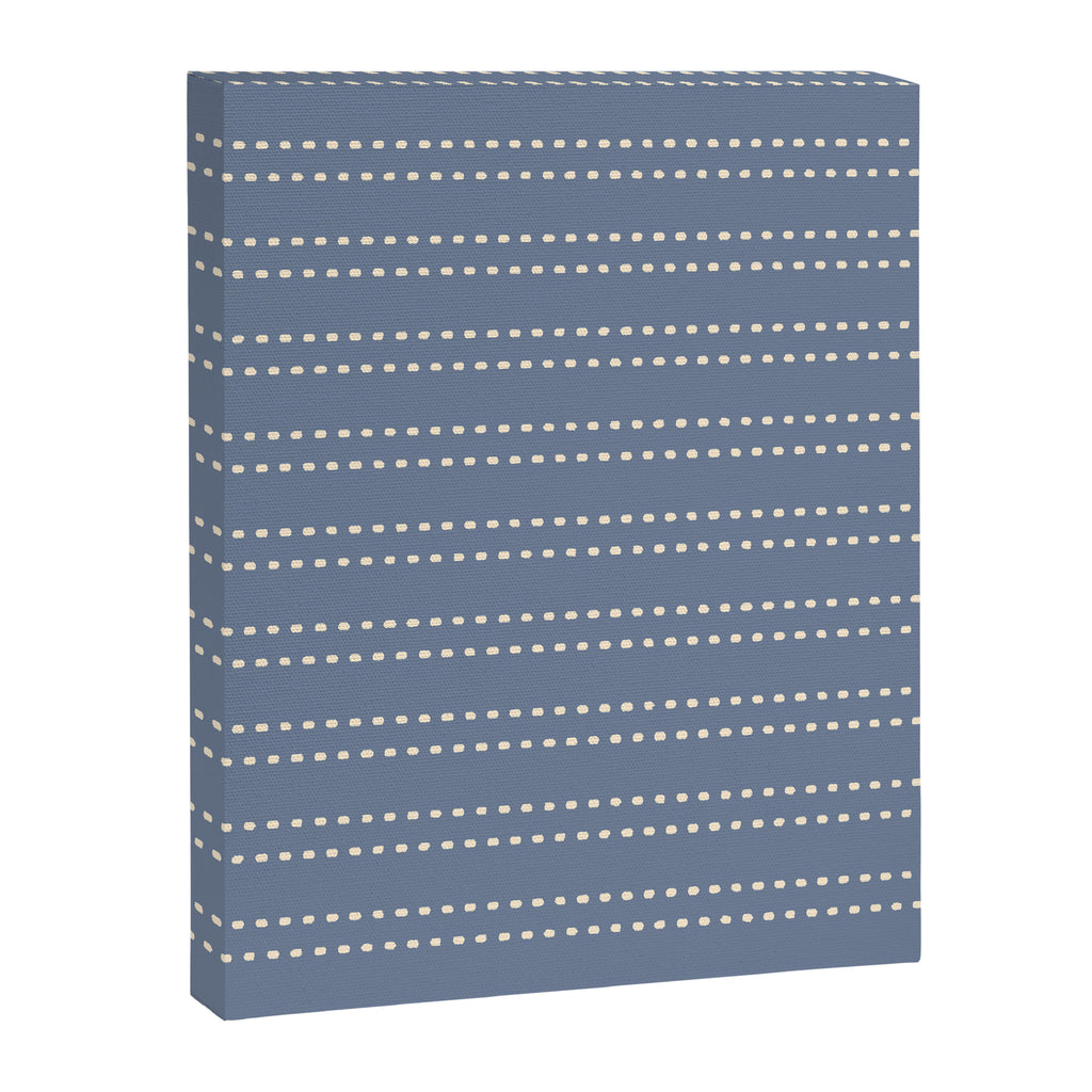 Smudgy Dots Painted Double Stripes Pattern in Stone Blue and Cream Canvas Print Gallery Image 8