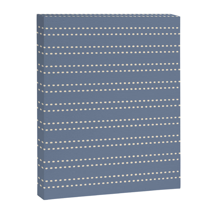 Smudgy Dots Painted Double Stripes Pattern in Stone Blue and Cream Canvas Print Gallery Image 1