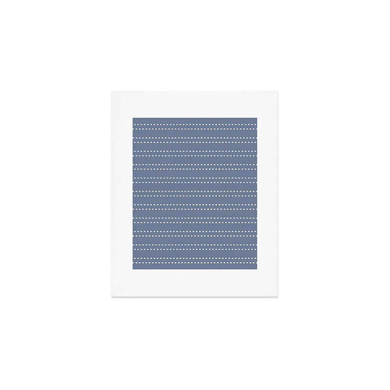Smudgy Dots Painted Double Stripes Pattern in Stone Blue and Cream Art Print Gallery Image 1
