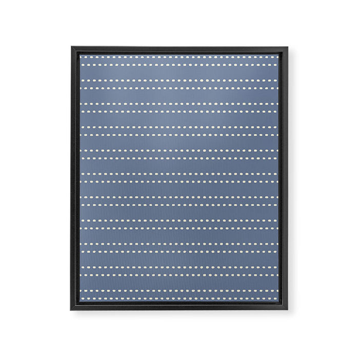 Smudgy Dots Painted Double Stripes Pattern in Stone Blue and Cream Framed Canvas Print Gallery Image 1