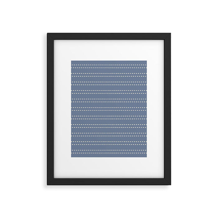 Smudgy Dots Painted Double Stripes Pattern in Stone Blue and Cream Framed Art Print Gallery Image 1