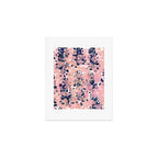 Smudgy Painted Abstract Pattern in Navy Blue, Pink, and Blush on White Art Print Gallery Image 1