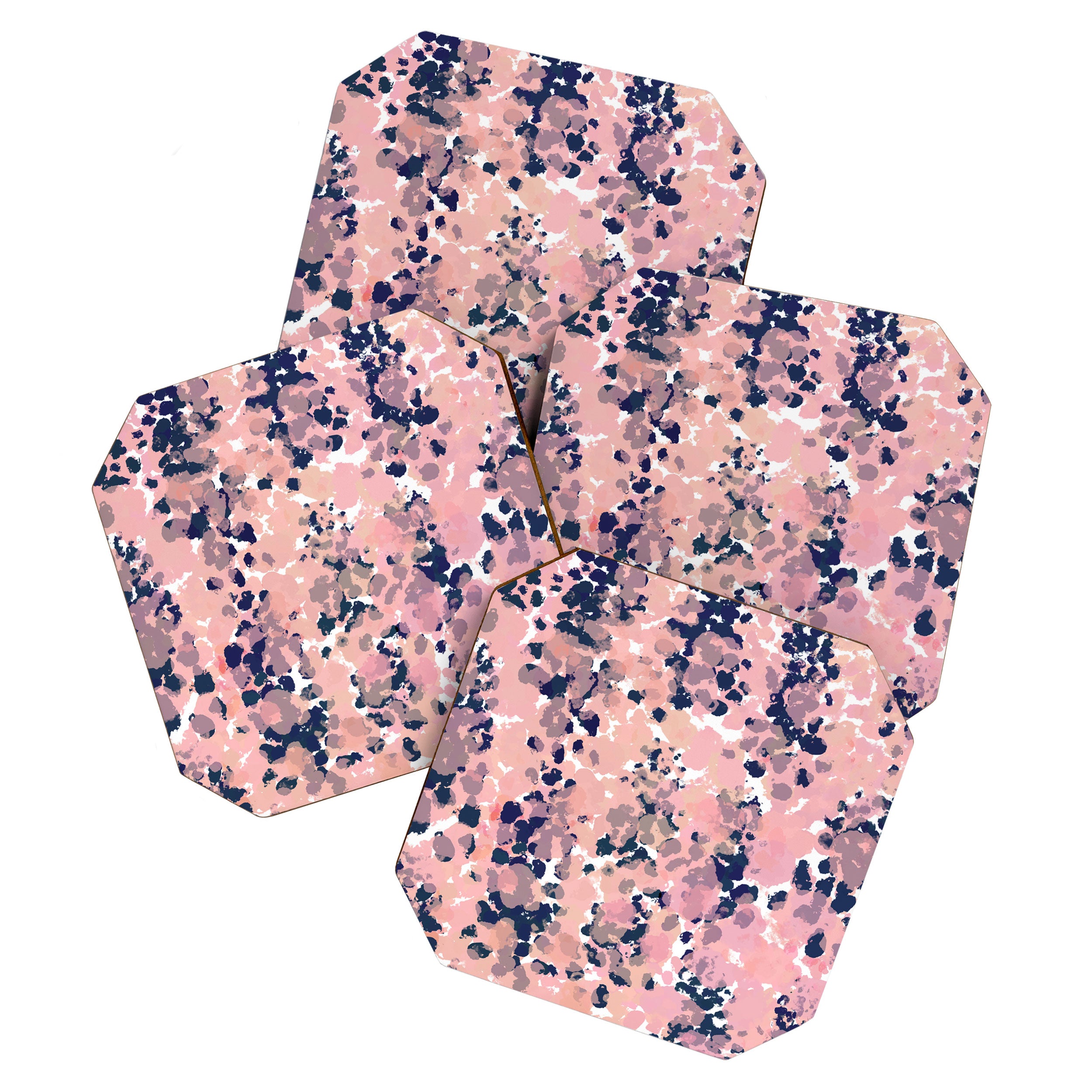Smudgy Painted Abstract Pattern in Navy Blue, Pink, and Blush on White Coaster Gallery Image 1