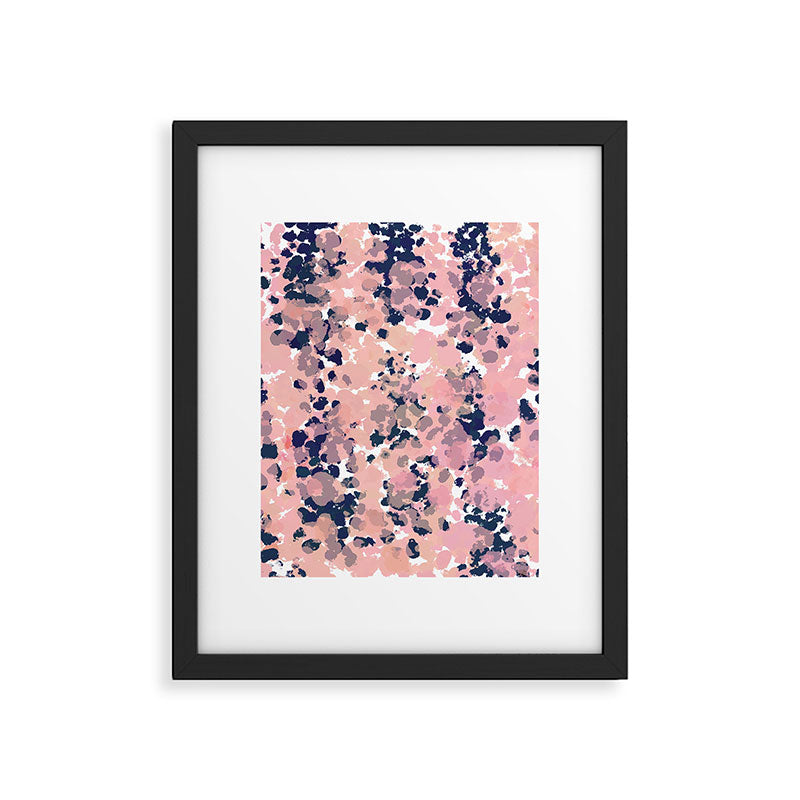 Smudgy Painted Abstract Pattern in Navy Blue, Pink, and Blush on White Framed Art Print Gallery Image 6
