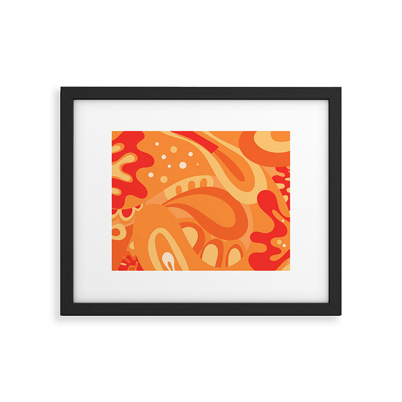 So Trippy Retro Psychedelic Abstract Pattern 2 in Orange Tangerine Tones Framed Art Print Gallery Image 5