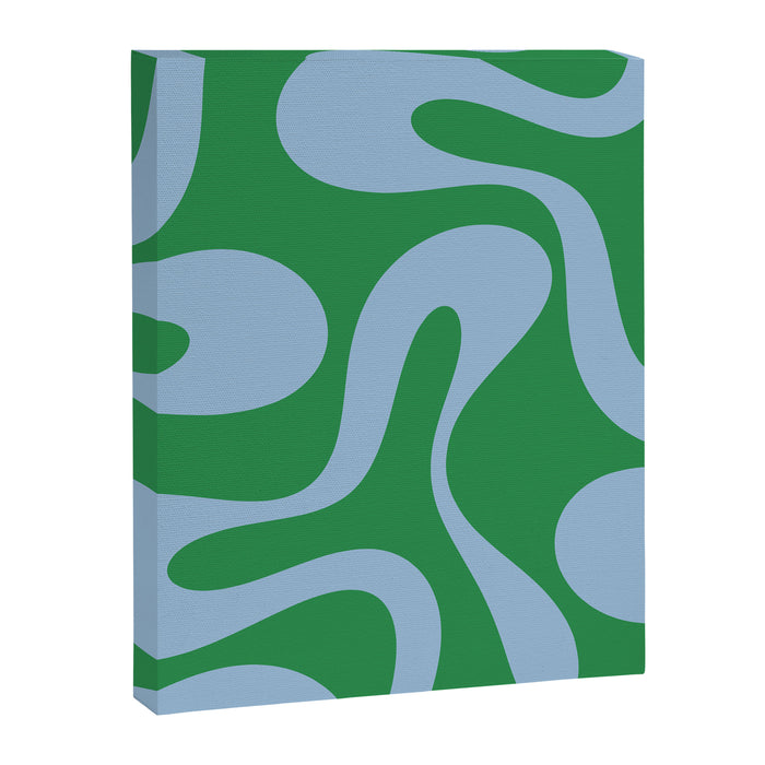 Soft Curves Retro Contemporary Abstract Pattern in Green and Light Blue Canvas Print Gallery Image 1