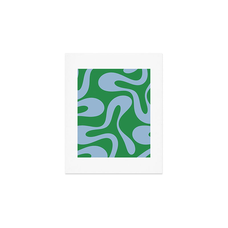 Soft Curves Retro Contemporary Abstract Pattern in Green and Light Blue Art Print Gallery Image 1