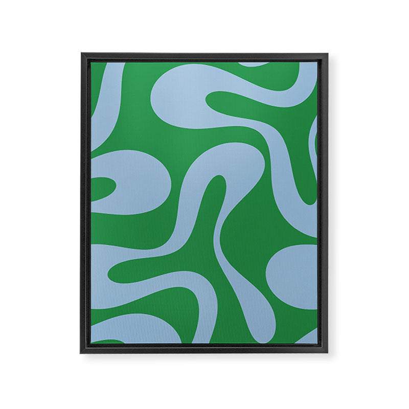 Soft Curves Retro Contemporary Abstract Pattern in Green and Light Blue Framed Canvas Print Gallery Image 8