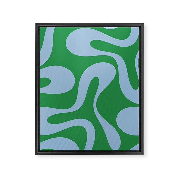 Soft Curves Retro Contemporary Abstract Pattern in Green and Light Blue Framed Canvas Print Gallery Image 1