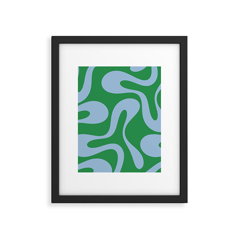 Soft Curves Retro Contemporary Abstract Pattern in Green and Light Blue Framed Art Print Gallery Image 6
