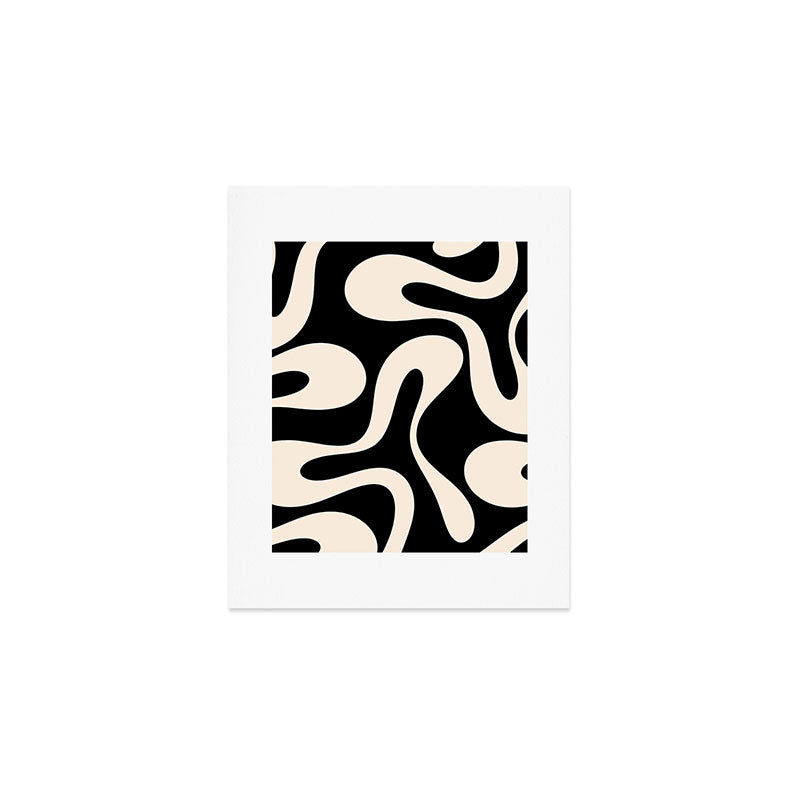 Soft Curves Retro Modern Abstract Pattern in Black and Almond Cream Art Print Gallery Image 1