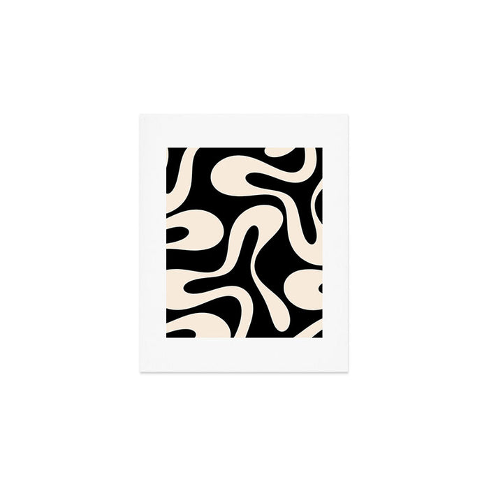 Soft Curves Retro Modern Abstract Pattern in Black and Almond Cream Art Print Gallery Image 1