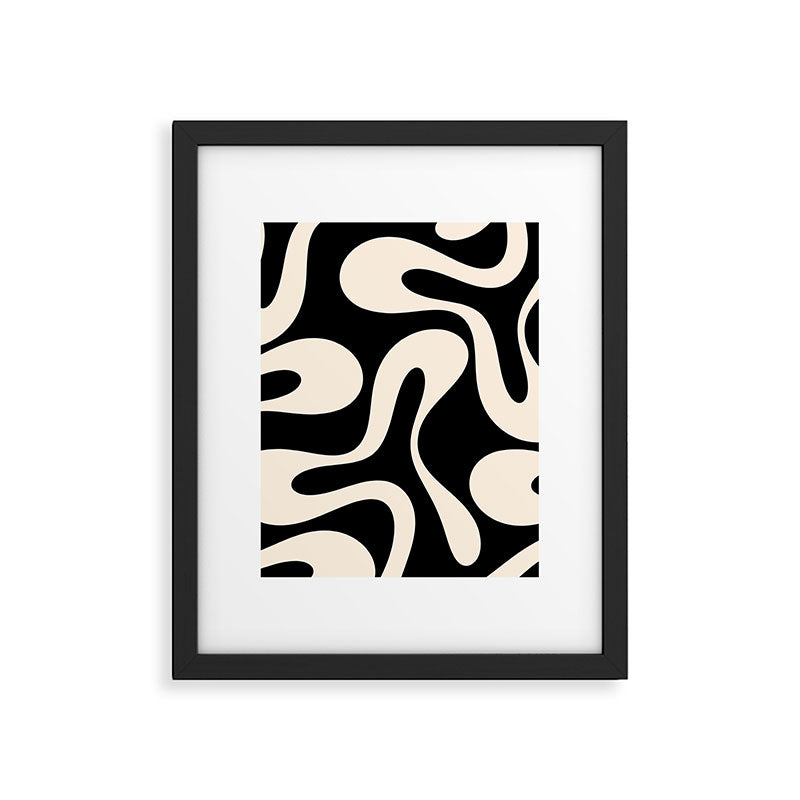 Soft Curves Retro Modern Abstract Pattern in Black and Almond Cream Framed Art Print Gallery Image 6
