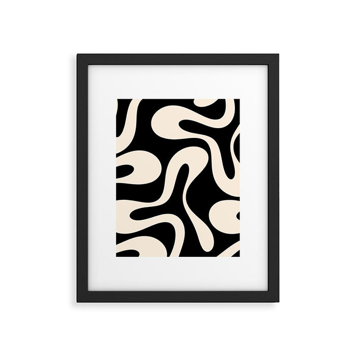 Soft Curves Retro Modern Abstract Pattern in Black and Almond Cream Framed Art Print Gallery Image 1