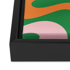 Soft Curves Retro Modern Abstract Pattern in Bold Green, Light Blue, Orange and Pink Framed Canvas Print Gallery Image 3