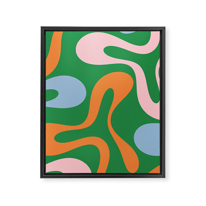 Soft Curves Retro Modern Abstract Pattern in Bold Green, Light Blue, Orange and Pink Framed Canvas Print Gallery Image 8
