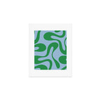 Soft Curves Retro Modern Abstract Pattern in Green and Light Blue Art Print Gallery Image 1