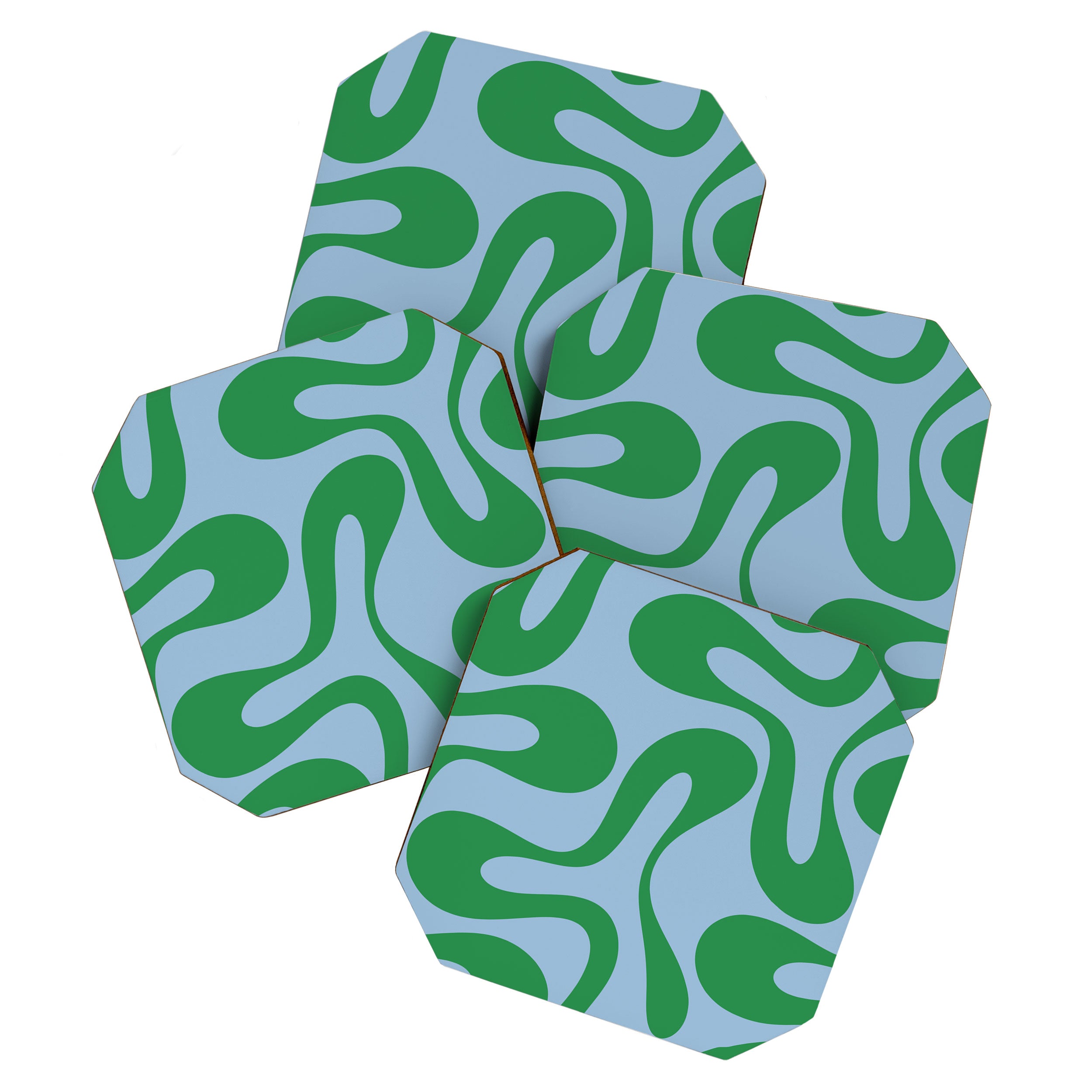 Soft Curves Retro Modern Abstract Pattern in Green and Light Blue Coaster Gallery Image 1
