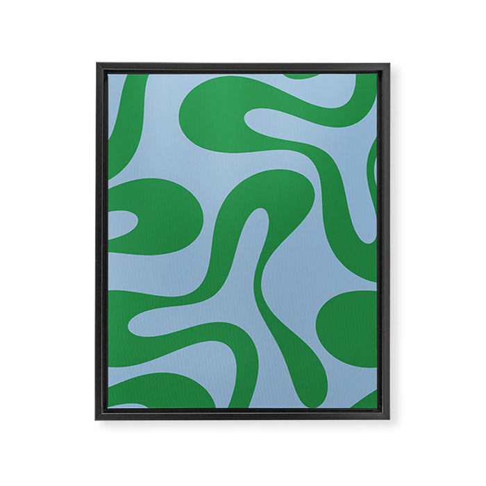 Soft Curves Retro Modern Abstract Pattern in Green and Light Blue Framed Canvas Print Gallery Image 1