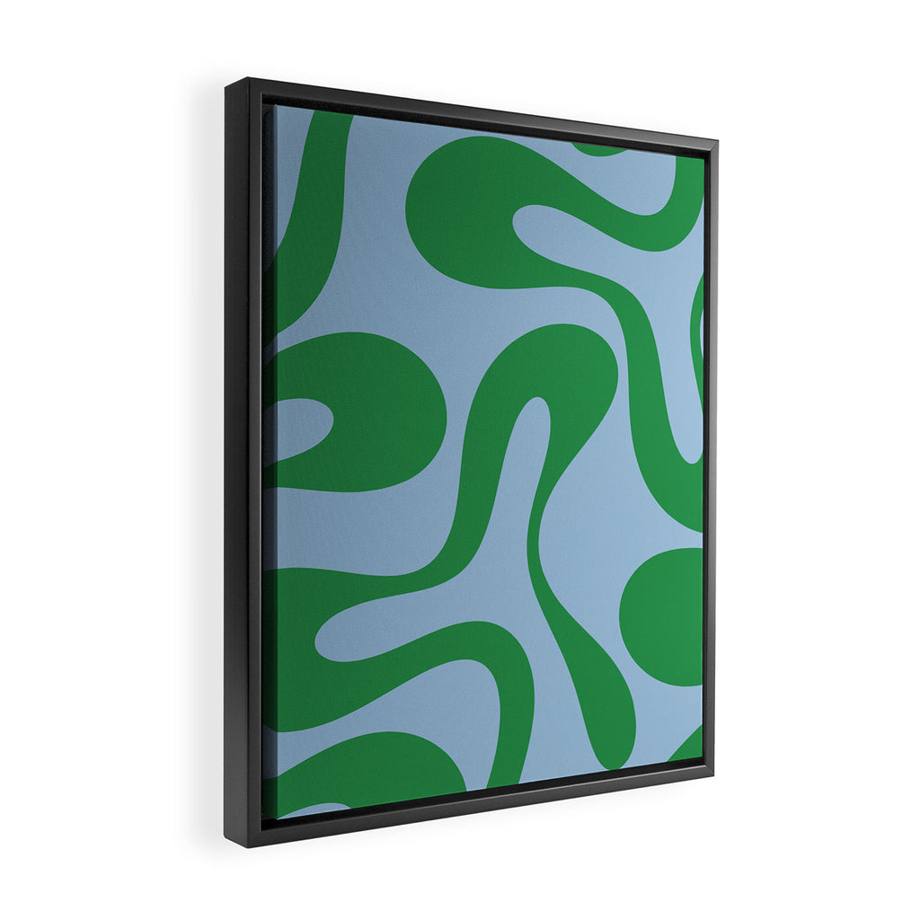 Soft Curves Retro Modern Abstract Pattern in Green and Light Blue Framed Canvas Print Gallery Image 2