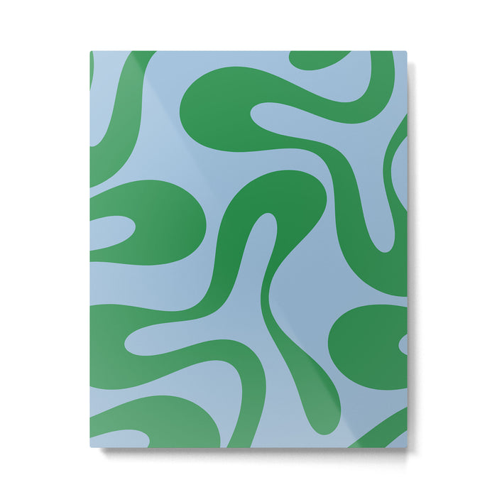 Soft Curves Retro Modern Abstract Pattern in Green and Light Blue Metal Print Gallery Image 1