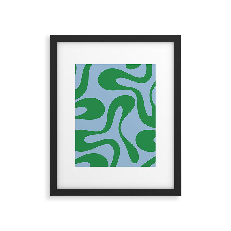 Soft Curves Retro Modern Abstract Pattern in Green and Light Blue Framed Art Print Gallery Image 6