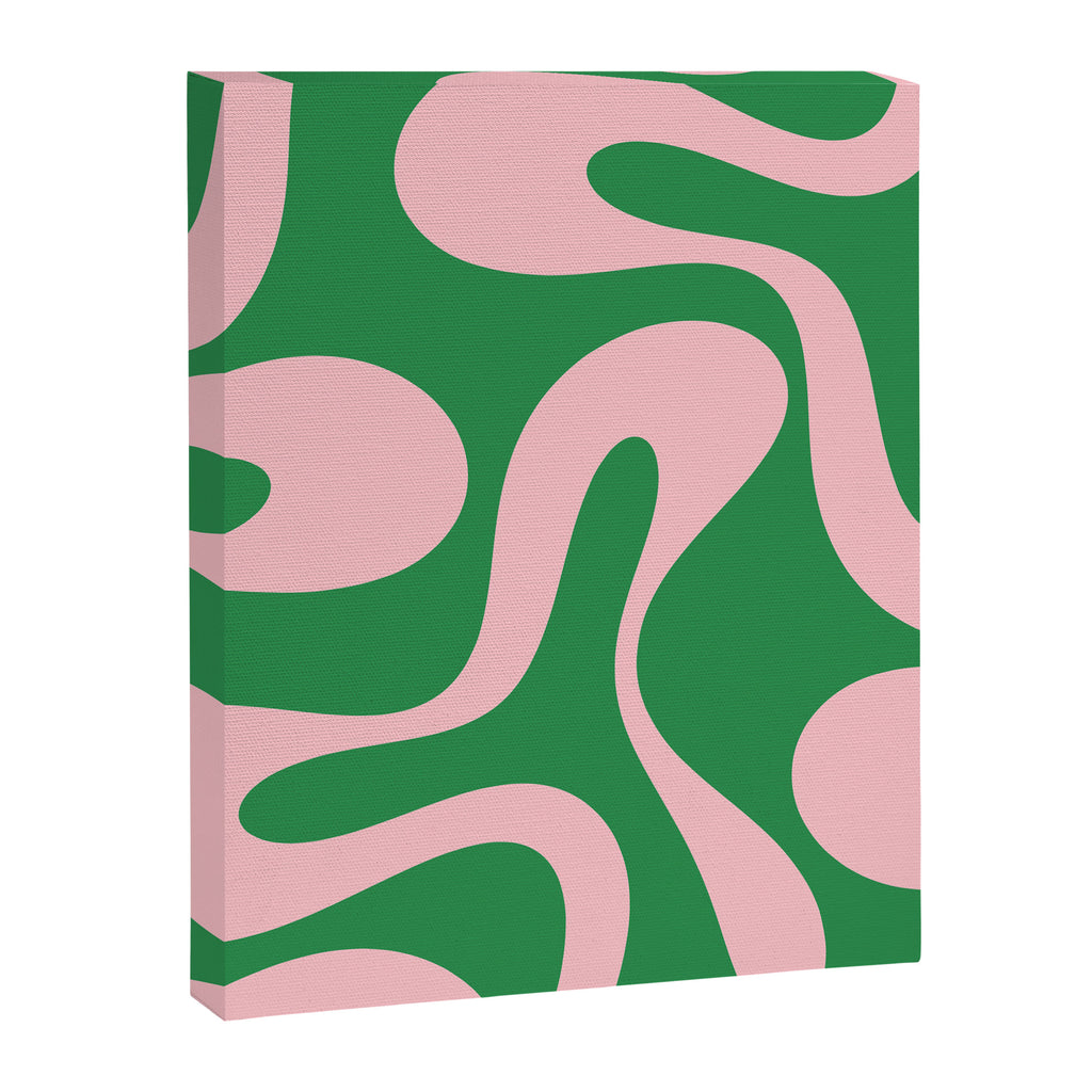 Soft Curves Retro Modern Abstract Pattern in Green and Light Pink Canvas Print Gallery Image 8