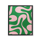 Soft Curves Retro Modern Abstract Pattern in Green and Light Pink Framed Canvas Print Gallery Image 8