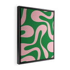 Soft Curves Retro Modern Abstract Pattern in Green and Light Pink Framed Canvas Print Gallery Image 2